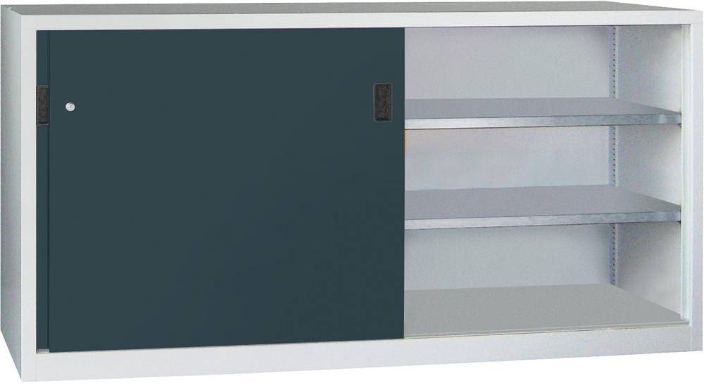 Schwerlastschrank H1000xB2000xT400 mm 4 Böden verz. Mittelwand RAL 7035/7016 Schiebetür - Artikel: 7830354437