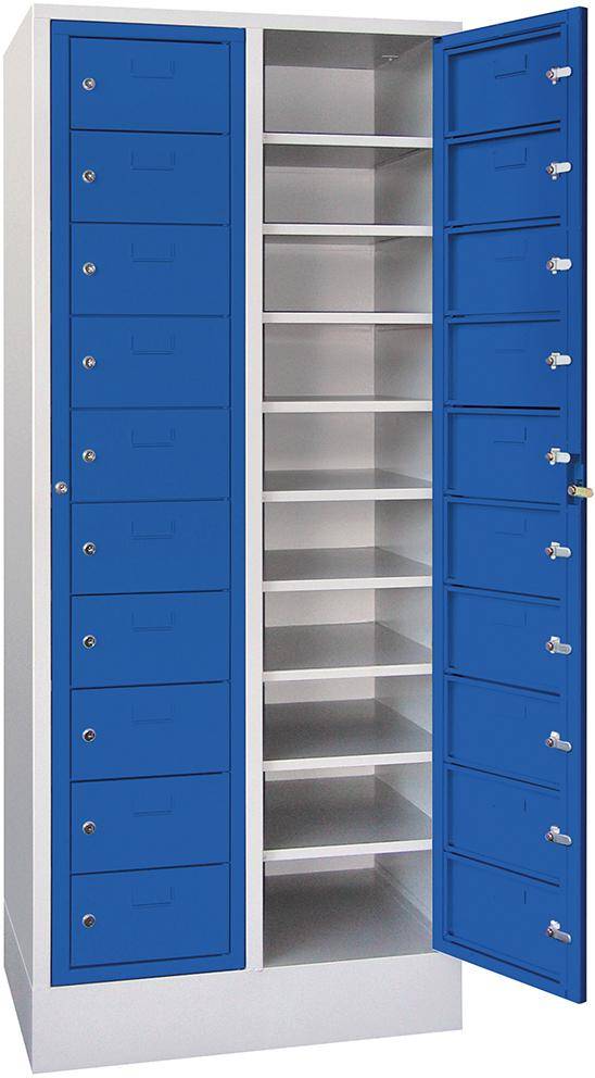 Schließfachschrank H1850xB770xT500 mm 2x10 Fächer, Sockel RAL 7035/5010 - Artikel: 7830354465