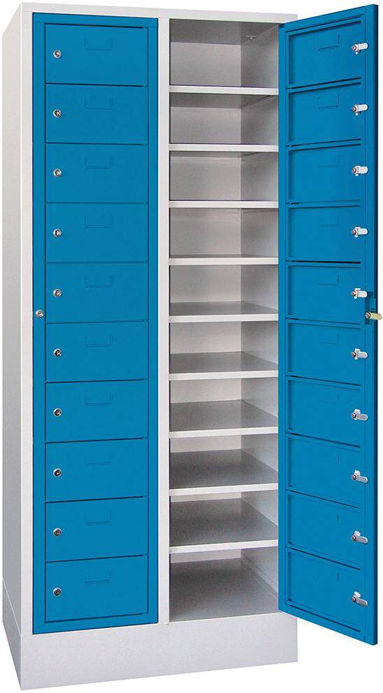 Schließfachschrank H1850xB770xT500 mm 2x10 Fächer, Sockel RAL 7035/5012 - Artikel: 7830354466