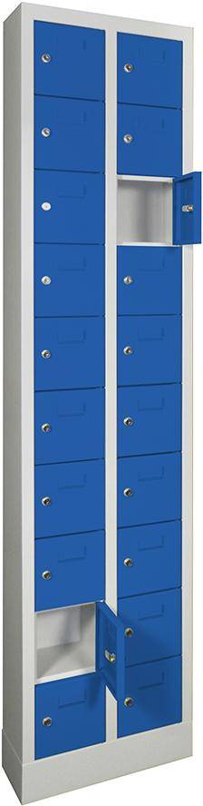 Kleinfachschrank m.SockelH1950xB460xT200 mm 2x10 Fächer RAL7035/5010 Türen mit Etikettenrahmen - Artikel: 7830354473