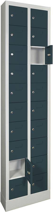 Kleinfachschrank m.SockelH1950xB460xT200 mm 2x10 Fächer RAL7035/7016 Türen mit Etikettenrahmen - Artikel: 7830354475