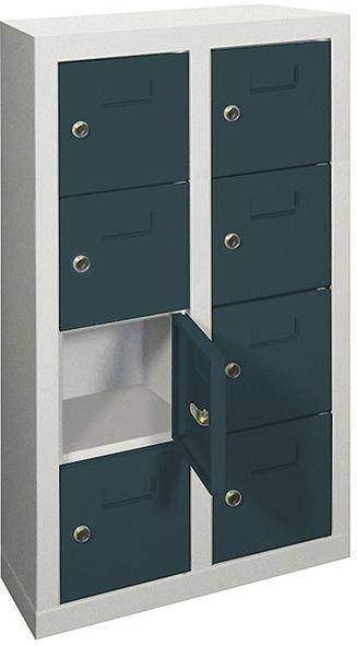 Kleinfach-Wandschrank H815xB460xT200 mm 2x4 Fächer RAL7035/7016 Türen mit Etikettenrahmen - Artikel: 7830354491