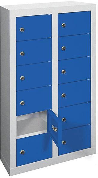 Kleinfach-Wandschrank H815xB460xT200 mm 2x6 Fächer RAL7035/5010 Türen glatt - Artikel: 7830354493