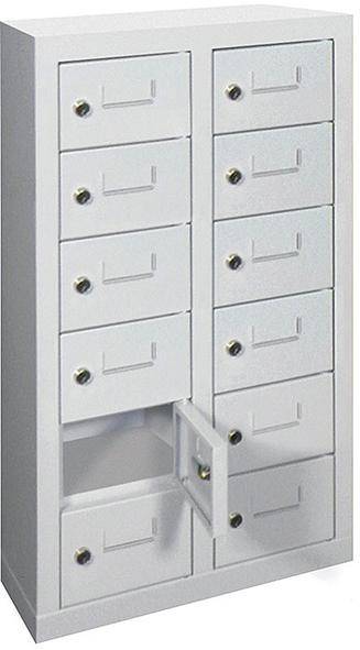 Kleinfach-Wandschrank H815xB460xT200 mm 2x6 Fächer RAL7035 Türen mit Etikettenrahmen