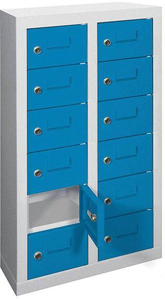 Kleinfach-Wandschrank H815xB460xT200 mm 2x6 Fächer RAL7035/5012 Türen mit Etikettenrahmen - Artikel: 7830354498