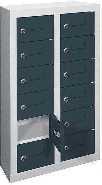 Kleinfach-Wandschrank H815xB460xT200 mm 2x6 Fächer RAL7035/7016 Türen mit Etikettenrahmen - Artikel: 7830354499