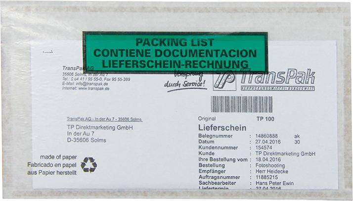 Dokumententaschen, weiß 240 x130mm VE1000 - Artikel: 7830415463