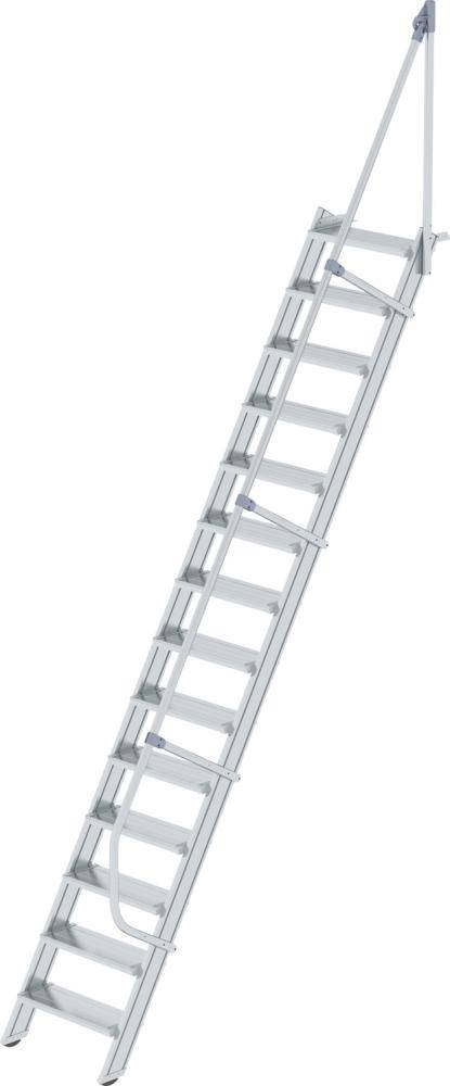 Alu-Treppe 60 Grad 14 Stufen B 600 mm lichte Höhe 3400 mm Ausladung 2161 mm - Artikel: 7830655499