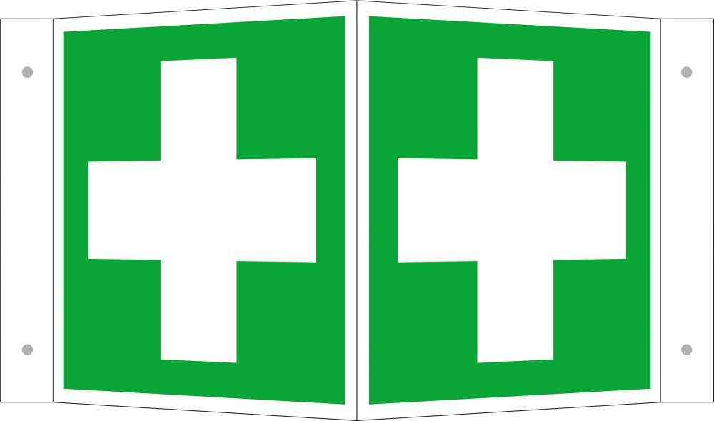 Hinweisschild Alu B200xH200 mm Winkel Erste Hilfe langnachleuchtend