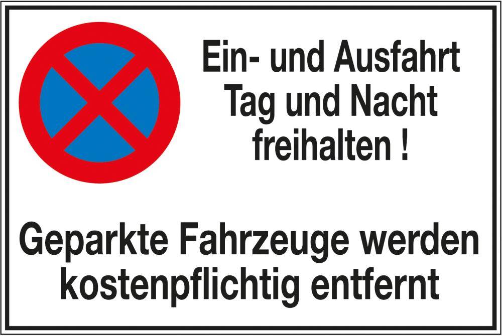 Parkverbotsschild Alu B600xH400 mm Ein-und Ausfahrt freihalten