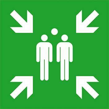 Fluchtwegschild Folie B400xH400 mm Sammelstelle langnachleuchtend