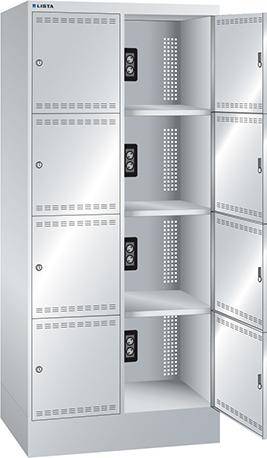 Akku-Fächerladeschrank B810xT585xH1790mm RAL 7035,2x4 Fächer 2x230V je Fach