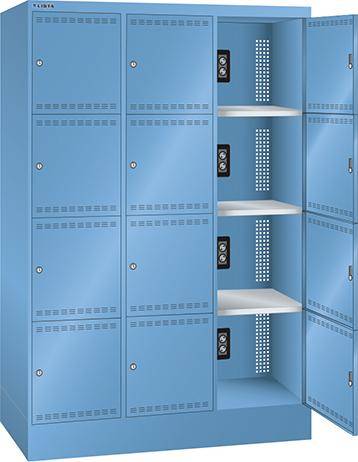 Akku-Fächerladeschrank B1205xT585xH1790mm RAL 5012,3x4 Fächer 2x230V je Fach