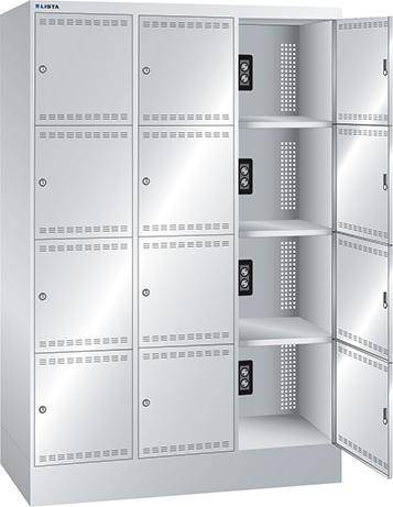 Akku-Fächerladeschrank B1205xT585xH1790mm RAL 7035,3x4 Fächer 2x230V je Fach