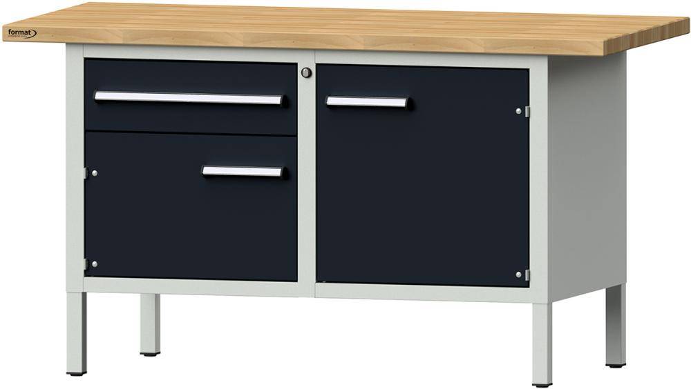 Format Kastenwerkbank B1500xT700xH840mm RAL 7035/7016 BMP: 40 mm 1 Schublade, 2 Türen