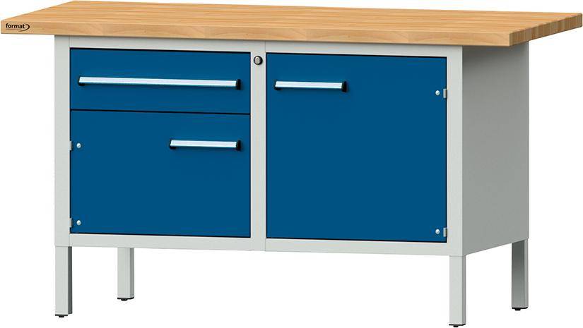 Format Kastenwerkbank B1500xT700xH840mm RAL 7035/5010 BMP: 40 mm 1 Schubladen, 2 Türen