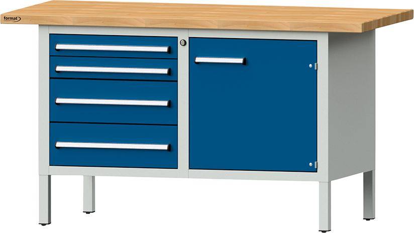 Format Kastenwerkbank B1500xT700xH840mm RAL 7035/5010 BMP: 40 mm 2 Schubladen, 2 Türen