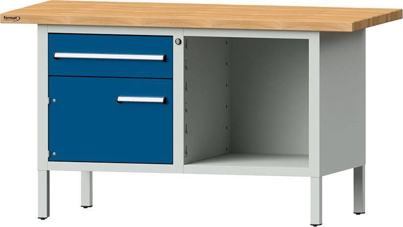 Format Kastenwerkbank B1500xT700xH840mm RAL 7035/5010 BMP: 40 mm 2 Schubladen, 2 Türen