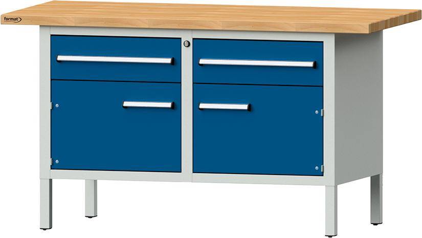 Format Kastenwerkbank B1500xT700xH840mm RAL 7035/5010 BMP: 40 mm 2 Schubladen, 2 Türen