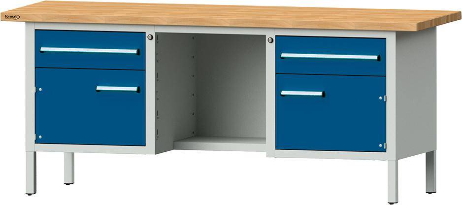 Format Kastenwerkbank B2000xT700xH840mm RAL 7035/5010 BMP: 40 mm 2 Schubladen, 2 Türen
