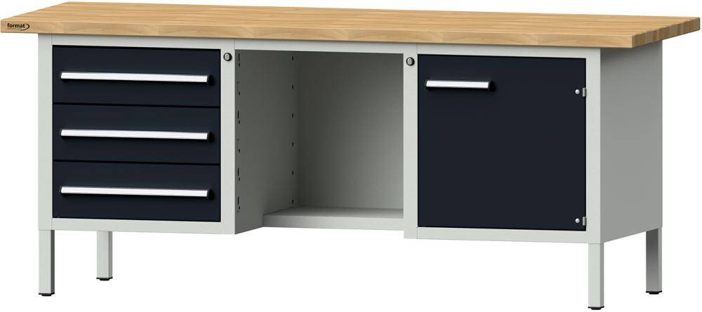Format Kastenwerkbank B2000xT700xH840mm RAL 7035/7016 BMP: 40 mm 3 Schubladen, 1 Tür