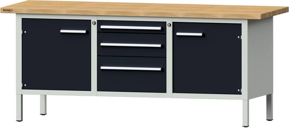 Format Kastenwerkbank B2000xT700xH840mm RAL 7035/7016 BMP: 40 mm 3 Schubladen, 2 Türen