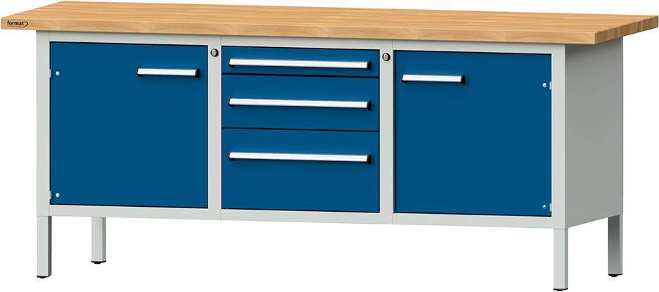 Format Kastenwerkbank B2000xT700xH840mm RAL 7035/5010 BMP: 40 mm 3 Schubladen, 2 Türen
