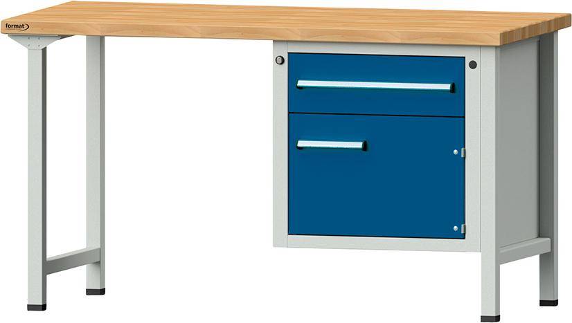 Format Kombi-Werkbank B1500xT700xH840mm RAL 7035/5010 BMP: 40 mm 1 Schublade, 1 Tür