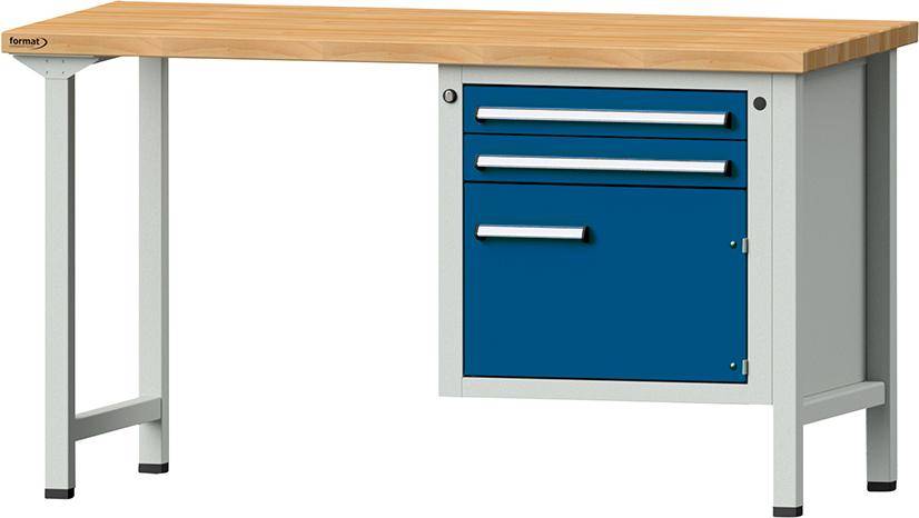Format Kombi-Werkbank B1500xT700xH840mm RAL 7035/5010 BMP: 40 mm 2 Schubladen, 1 Tür