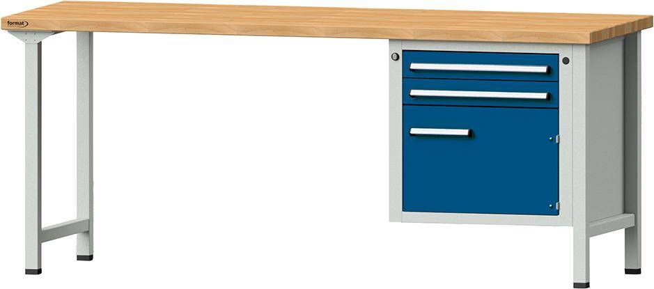 Format Kombi-Werkbank B2000xT700xH840mm RAL 7035/5010 BMP: 40 mm 2 Schubladen, 1 Tür