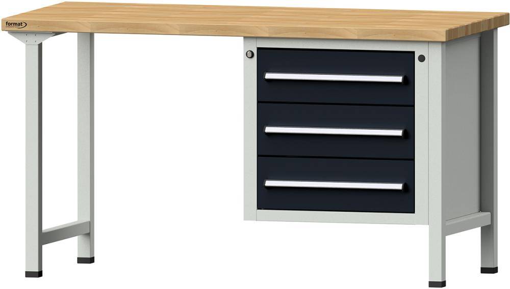 Format Kombi-Werkbank B1500xT700xH840mm RAL 7035/7016 BMP: 40 mm 3 Schubladen