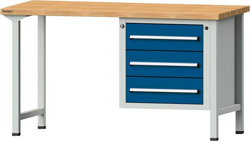 Format Kombi-Werkbank B1500xT700xH840mm RAL 7035/5010 BMP: 40 mm 3 Schubladen