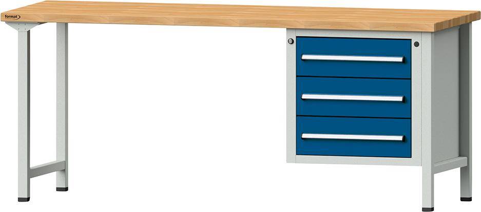 Format Kombi-Werkbank B2000xT700xH840mm RAL 7035/5010 BMP: 40 mm 3 Schubladen