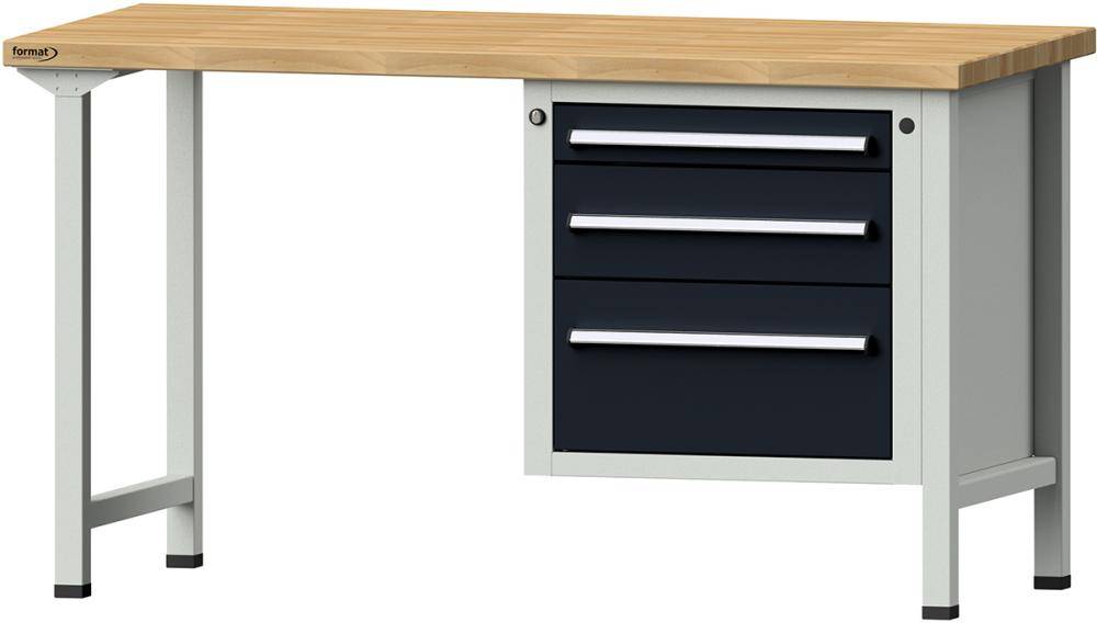 Format Kombi-Werkbank B1500xT700xH840mm RAL 7035/7016 BMP: 40 mm 3 Schubladen