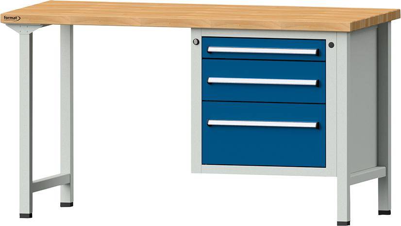 Format Kombi-Werkbank B1500xT700xH840mm RAL 7035/5010 BMP: 40 mm 3 Schubladen