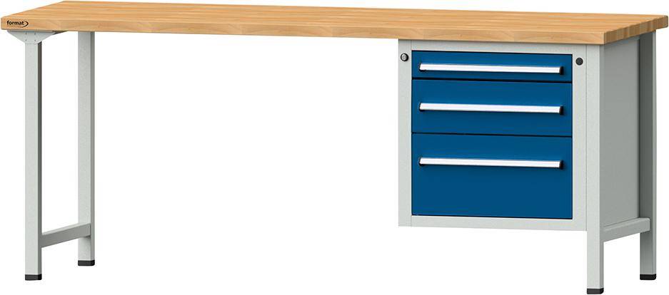 Format Kombi-Werkbank B2000xT700xH840mm RAL 7035/5010 BMP: 40 mm 3 Schubladen