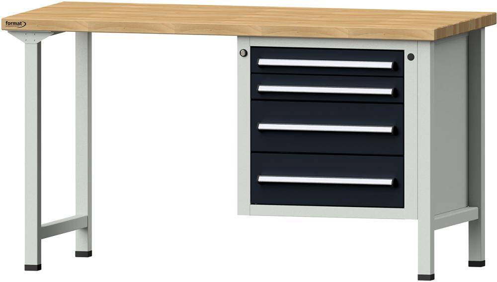 Format Kombi-Werkbank B1500xT700xH840mm RAL 7035/7016 BMP: 40 mm 4 Schubladen