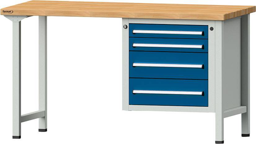 Format Kombi-Werkbank B1500xT700xH840mm RAL 7035/5010 BMP: 40 mm 4 Schubladen