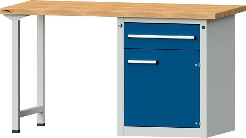 Format Kombi-Werkbank B1500xT700xH840mm RAL 7035/5010 BMP: 40 mm 1 Schublade, 1 Tür
