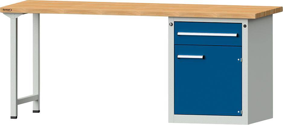 Format Kombi-Werkbank B2000xT700xH840mm RAL 7035/5010 BMP: 40 mm 1 Schublade, 1 Tür