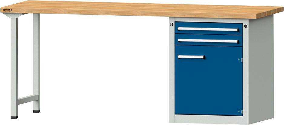 Format Kombi-Werkbank B2000xT700xH840mm RAL 7035/5010 BMP: 40 mm 2 Schubladen, 1 Tür