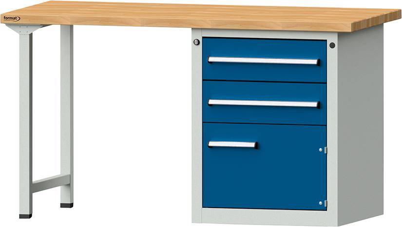 Format Kombi-Werkbank B1500xT700xH840mm RAL 7035/5010 BMP: 40 mm 2 Schubladen, 1 Tür