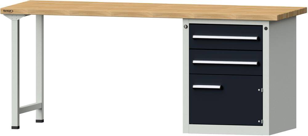 Format Kombi-Werkbank B2000xT700xH840mm RAL 7035/7016 BMP: 40 mm 2 Schubladen, 1 Tür