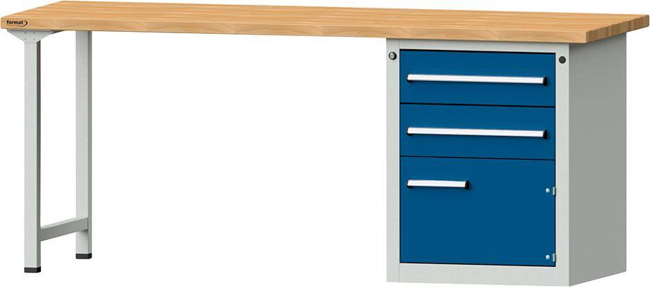 Format Kombi-Werkbank B2000xT700xH840mm RAL 7035/5010 BMP: 40 mm 2 Schubladen, 1 Tür