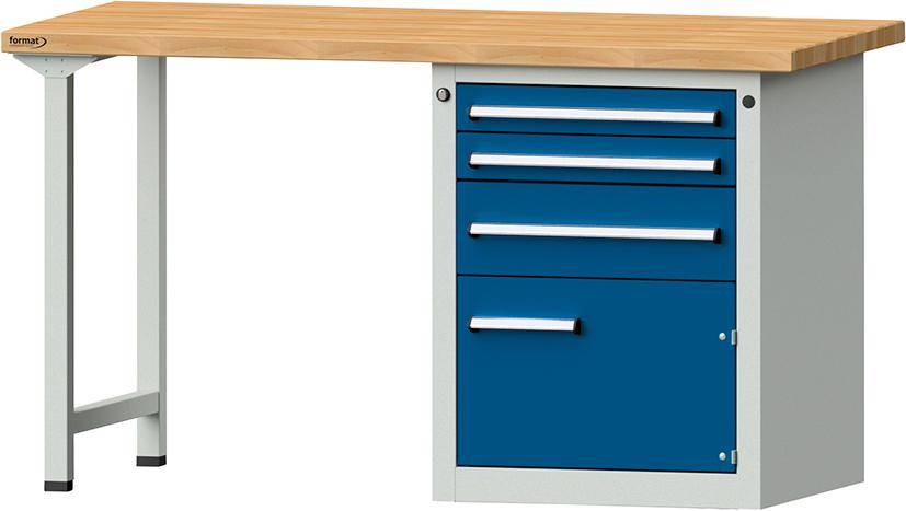 Format Kombi-Werkbank B1500xT700xH840mm RAL 7035/5010 BMP: 40 mm 3 Schubladen, 1 Tür