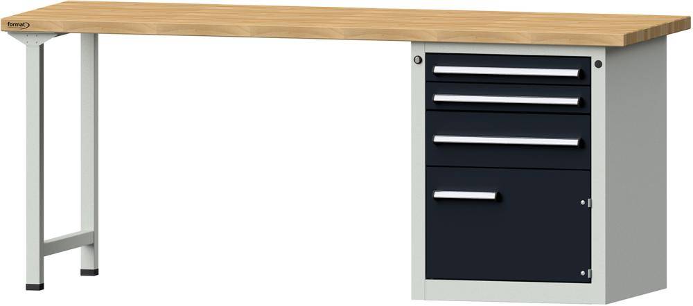 Format Kombi-Werkbank B2000xT700xH840mm RAL 7035/7016 BMP: 40 mm 3 Schubladen, 1 Tür