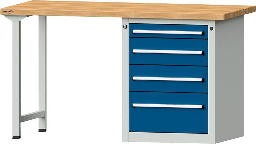 Format Kombi-Werkbank B1500xT700xH840mm RAL 7035/5010 BMP: 40 mm 4 Schubladen