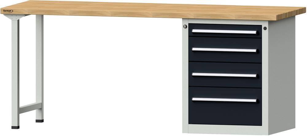 Format Kombi-Werkbank B2000xT700xH840mm RAL 7035/7016 BMP: 40 mm 4 Schubladen
