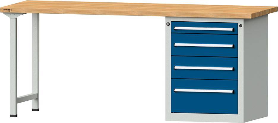 Format Kombi-Werkbank B2000xT700xH840mm RAL 7035/5010 BMP: 40 mm 4 Schubladen