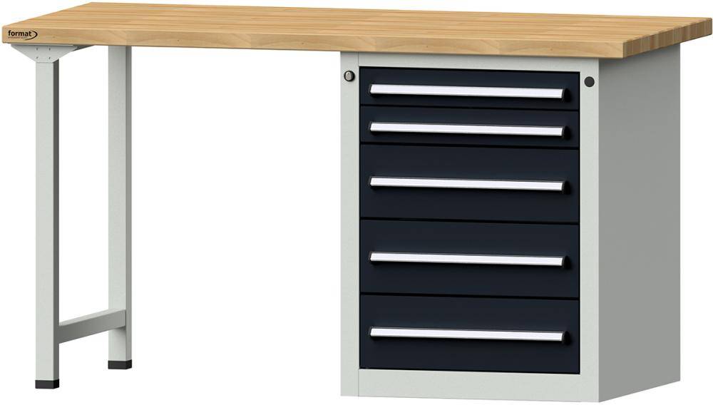 Format Kombi-Werkbank B1500xT700xH840mm RAL 7035/7016 BMP: 40 mm 5 Schubladen